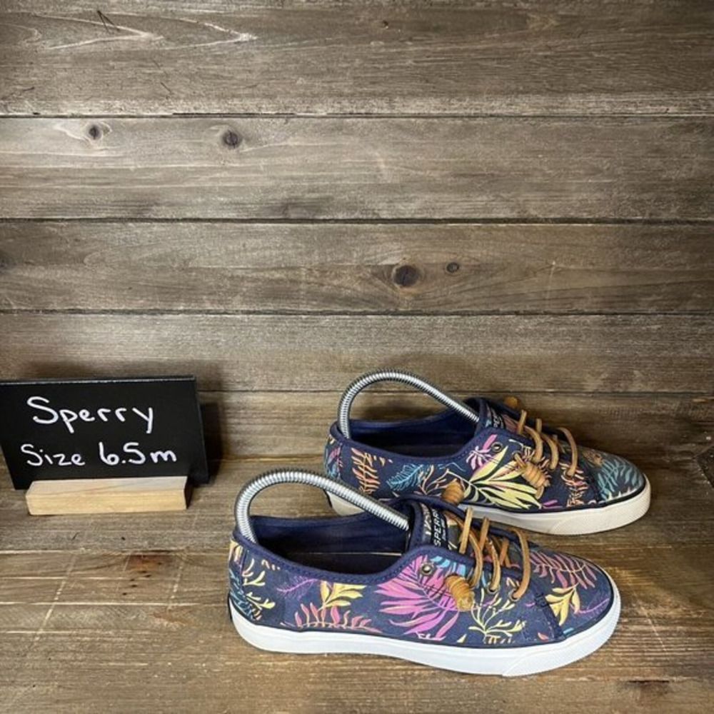 Womens Sperry Crest Vibe Blue Floral Print Slip On Sneakers Shoes Size 6.5 M GUC
